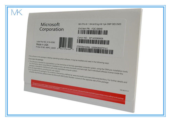 Windows original 8,1 paquete del OEM de la llave del producto de 64 pedazos con la llave electrónica del DVD