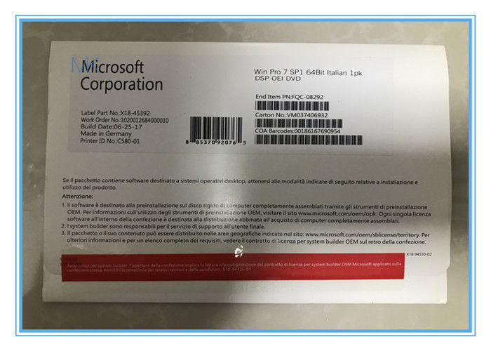 FQC - 08929 Microsoft Windows 7 favorables 2GB de lengua italiana en línea RAM para 64-bit